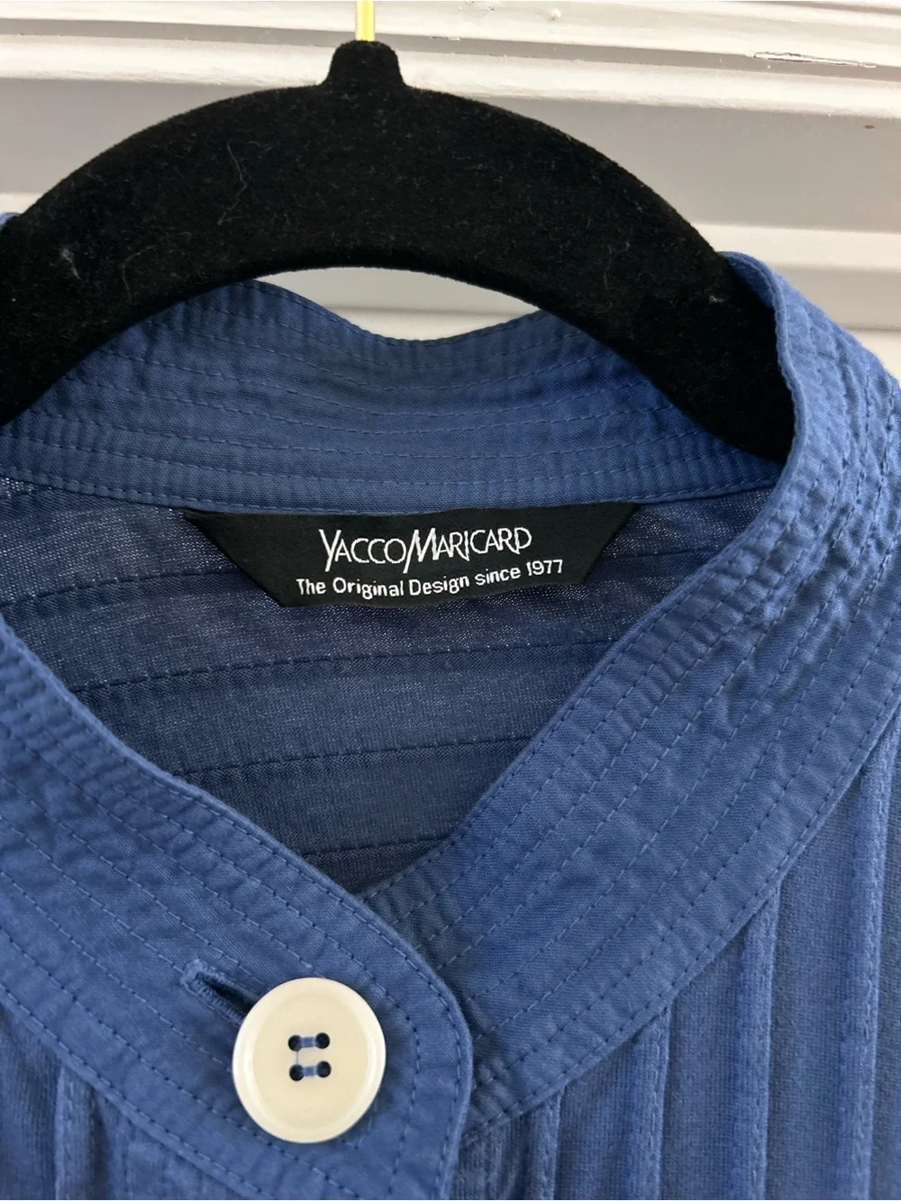 Yacco Maricard Pleated Jacket Blue Cotton Pintuck Lagenlook Button Front